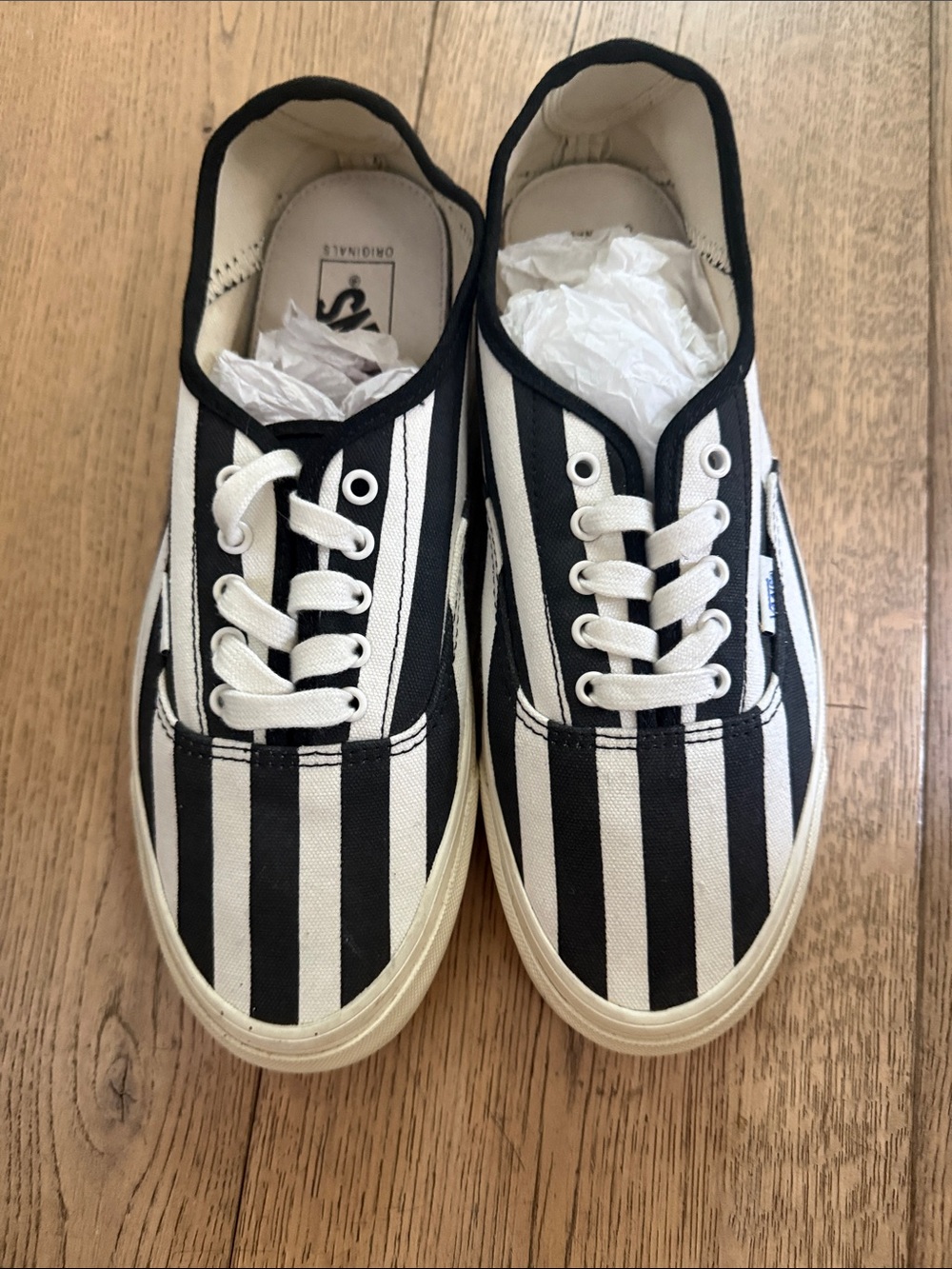Vans Black and White Striped Canvas Low-Top Sneakers